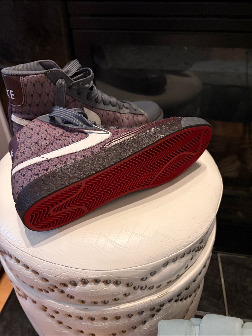 Nike Gray and Purple High-Top Athletic Sneakers